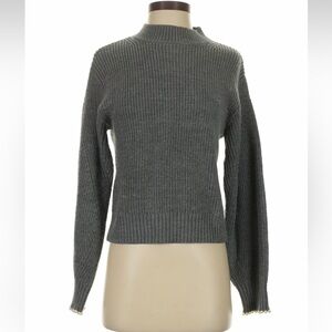 SEA NY - Grey Crewneck Ribbed Sweater pearl sleeve S 2/4